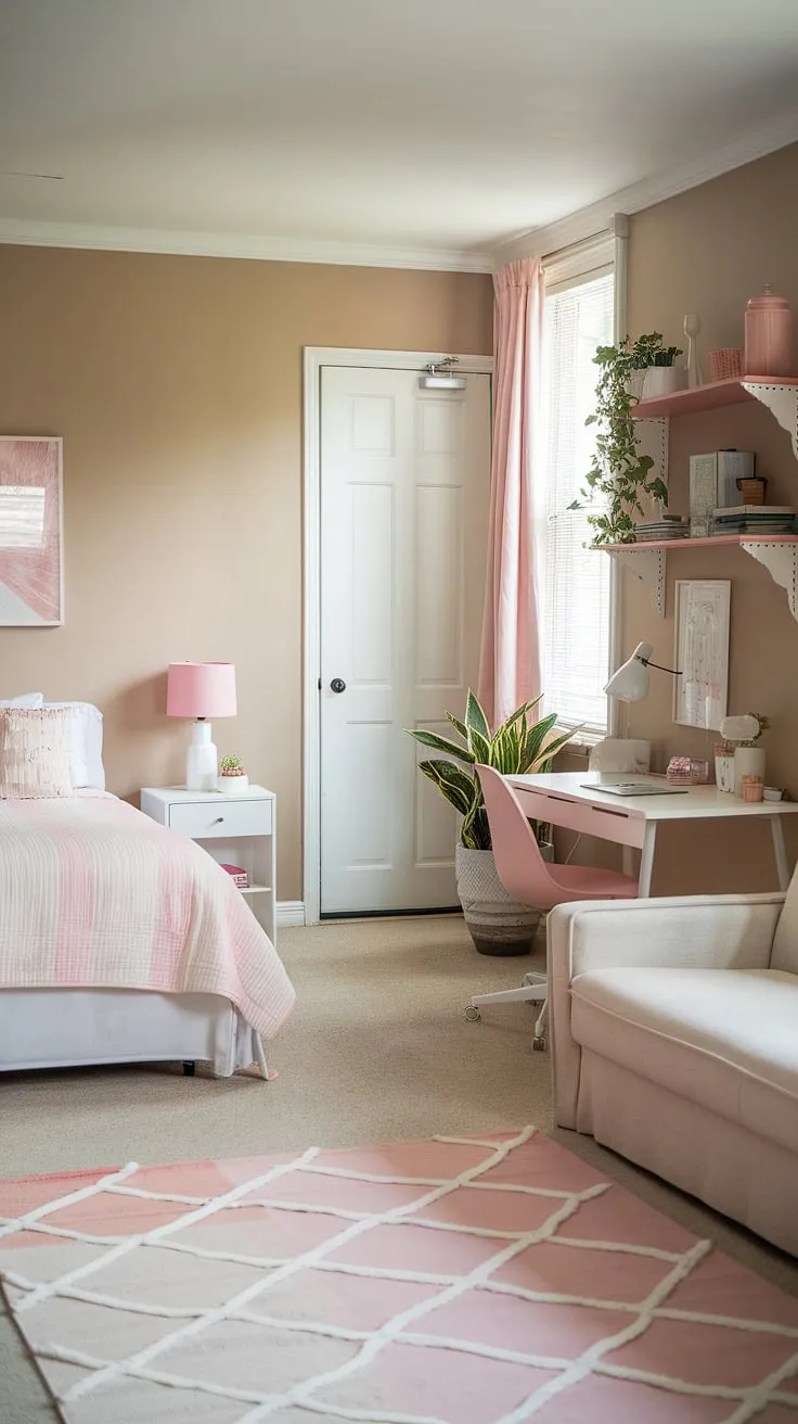 Dreamy cottage apartment vibes in this small studio apartment inspiration.  The romcom aesthetic is perfectly captured, making it the epitome of a cozy feminine apartment and a testament to how cottagecore can thrive even in limited space.