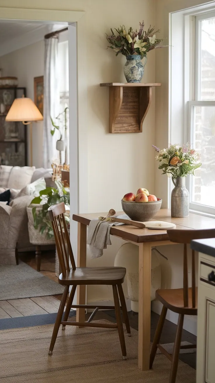 This cozy kitchen nook, a delightful dining nook in my English cottage, embodies the perfect home aesthetic.  Imagine enjoying breakfast in this cottage kitchen haven.