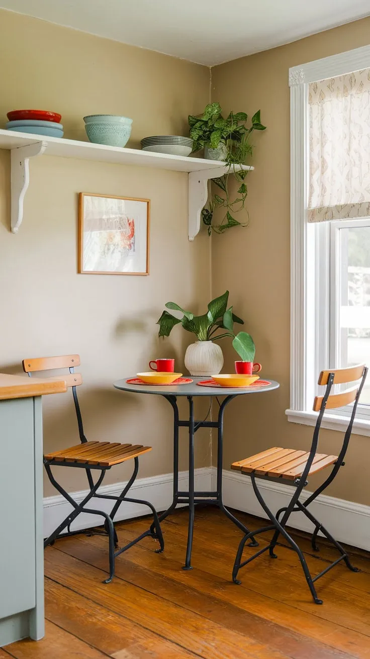 Sunlight streams into this charming cottage breakfast nook, the perfect spot for a leisurely morning in my English cottage kitchen.  The home aesthetic is pure comfort and tranquility.  This little dining nook is my happy place.