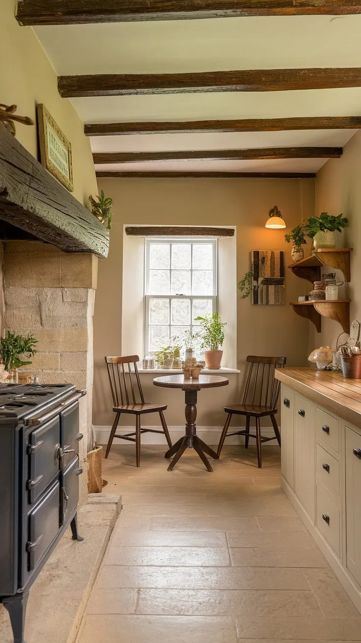 This cozy kitchen nook, a delightful dining nook in my English cottage, embodies the perfect home aesthetic.  Imagine enjoying breakfast in this idyllic cottage kitchen.