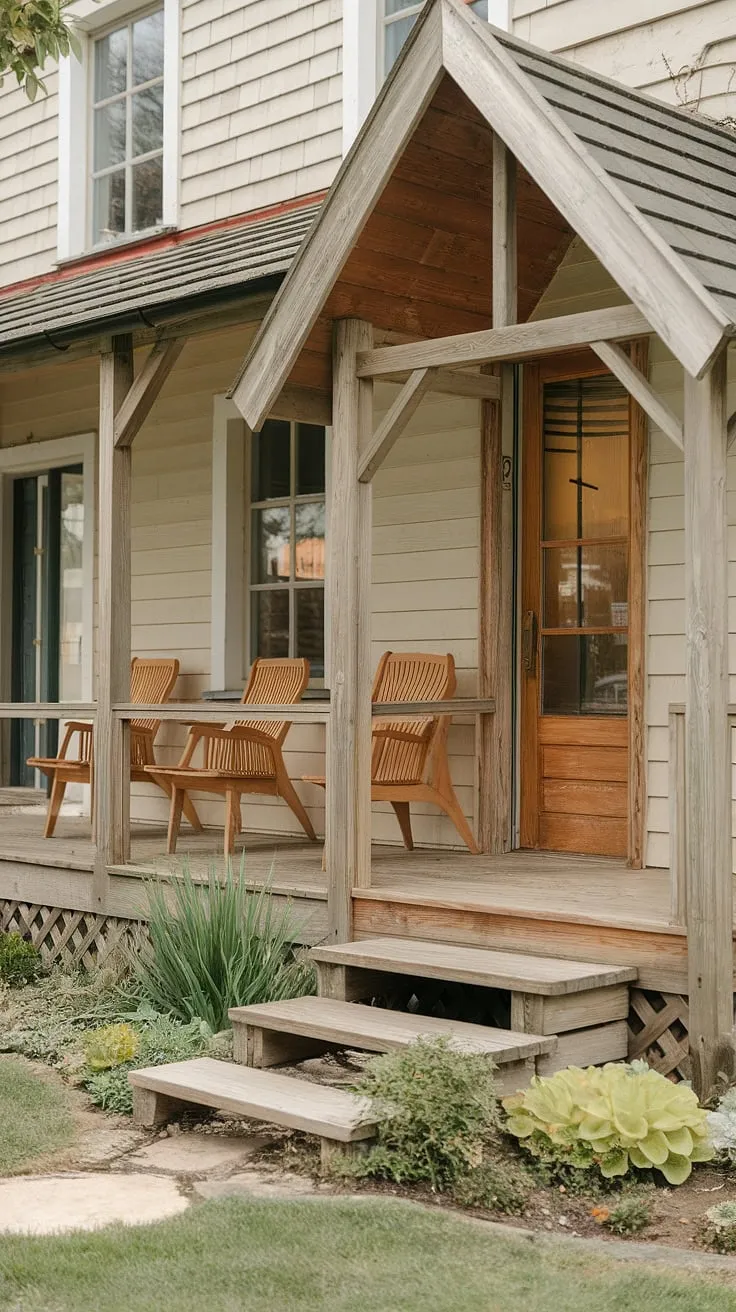 This cottage entrance is a dream come true!  From the inviting cottage front door and stunning cottage facade ideas to the flourishing cottage front garden and thoughtful cottage veranda ideas, every detail speaks of cozy cottage living.  Find inspiration for your own cottage porch ideas here.