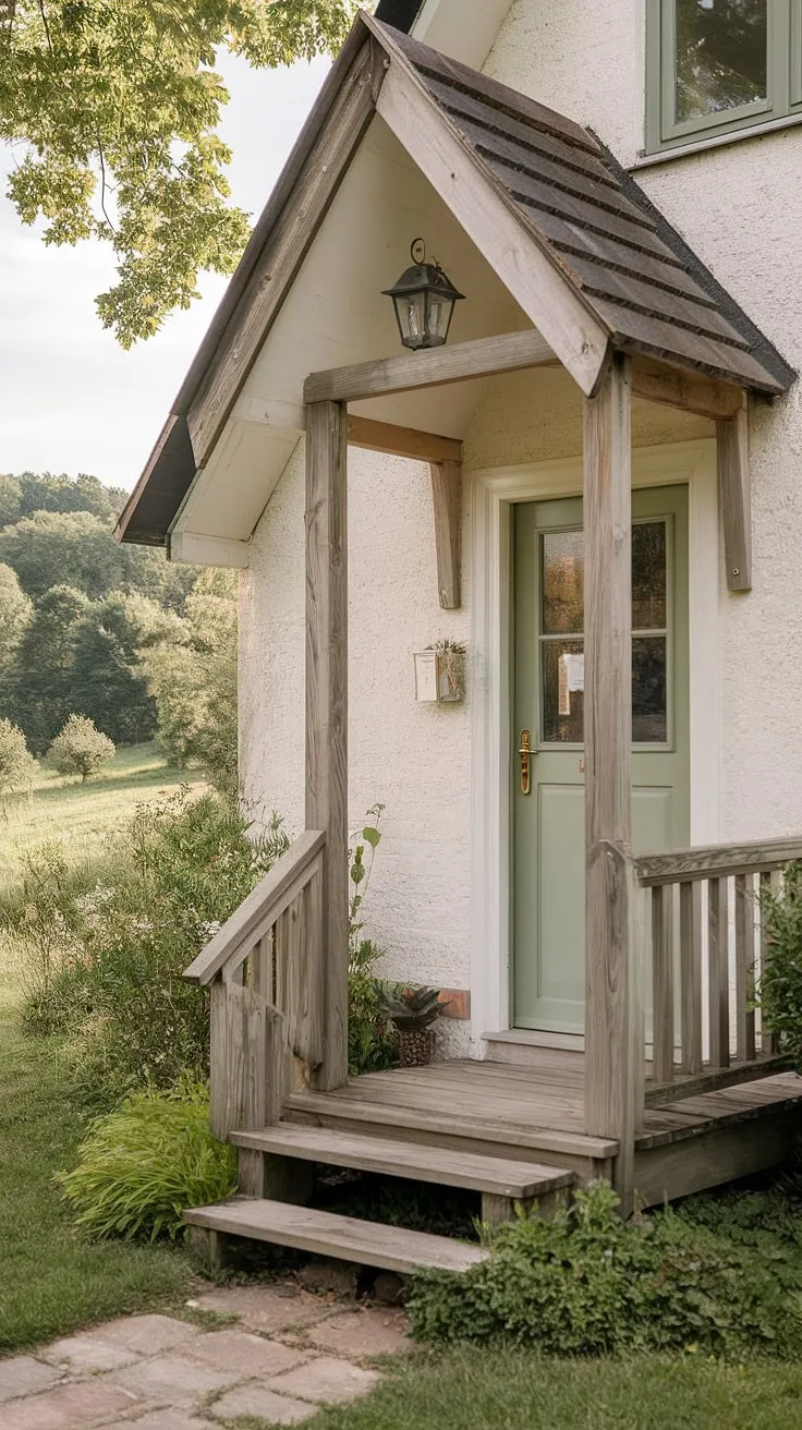 This cottage entrance is a dream come true.  From the charming cottage front door ideas to the thoughtfully designed cottage veranda ideas, every detail speaks of cozy comfort.  Explore the inspiring cottage porch ideas, cottage facade ideas, and cottage front garden ideas that make this cottage front entrance so captivating.