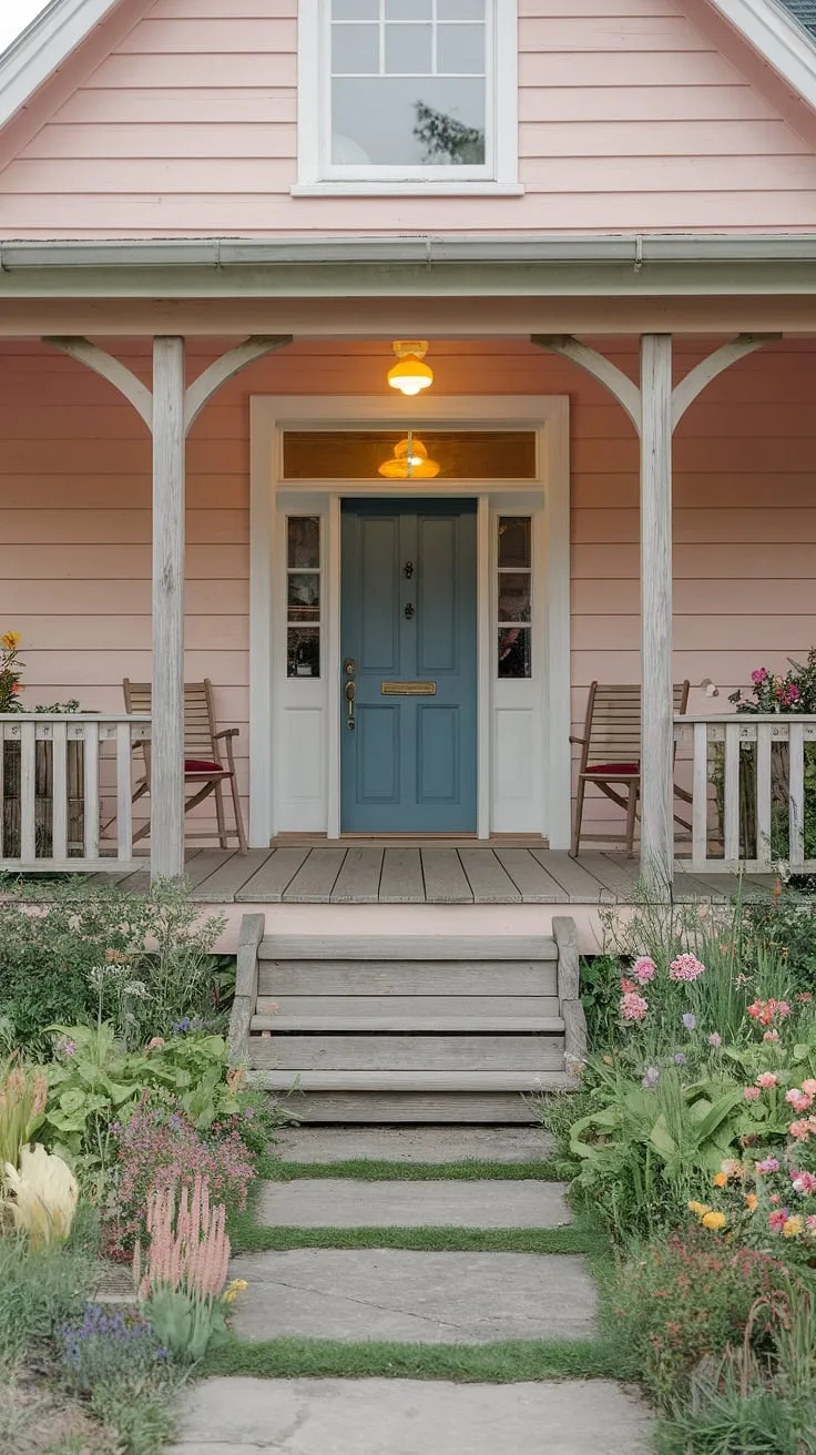 This cottage entrance is a dream come true!  From the inviting cottage front door and thoughtful cottage veranda ideas to the stunning cottage facade ideas and flourishing cottage front garden ideas, every detail speaks of cozy cottage living.
