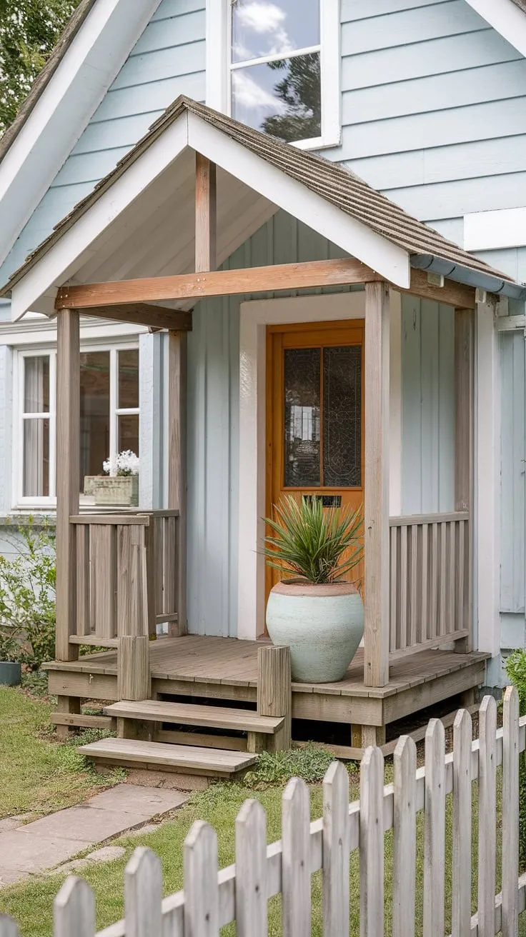 This cottage entrance is a dream come true.  From the charming cottage front door ideas to the thoughtfully designed cottage veranda ideas, every detail speaks volumes.  The cottage facade ideas and cottage front garden ideas perfectly complement the overall aesthetic, making this a stunning example of cottage porch ideas.