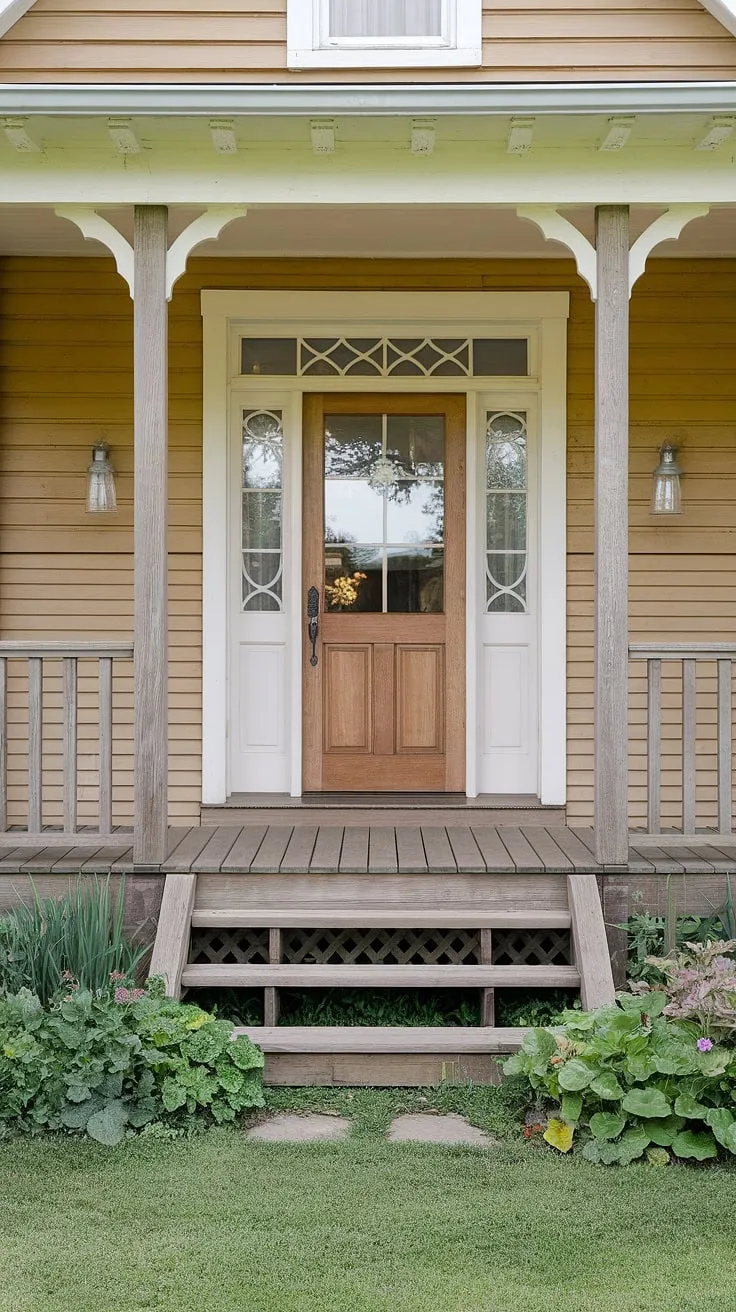 Escape to this picturesque cottage.  The inviting cottage front entrance, complete with a charming cottage front door and delightful window detail, offers a glimpse into the cozy interior.  Explore endless cottage veranda ideas and cottage facade ideas, all complemented by the vibrant cottage front garden and inspiring cottage porch ideas.