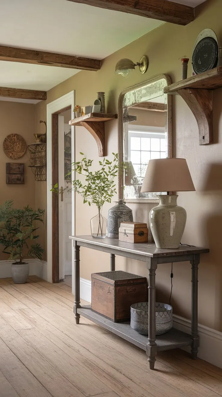 English charm fills a vintage cottage entryway, showcasing a curated collection of homey details.