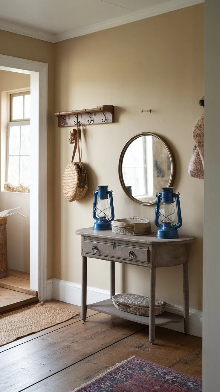 Elegant vintage details adorn a charming cottage entryway