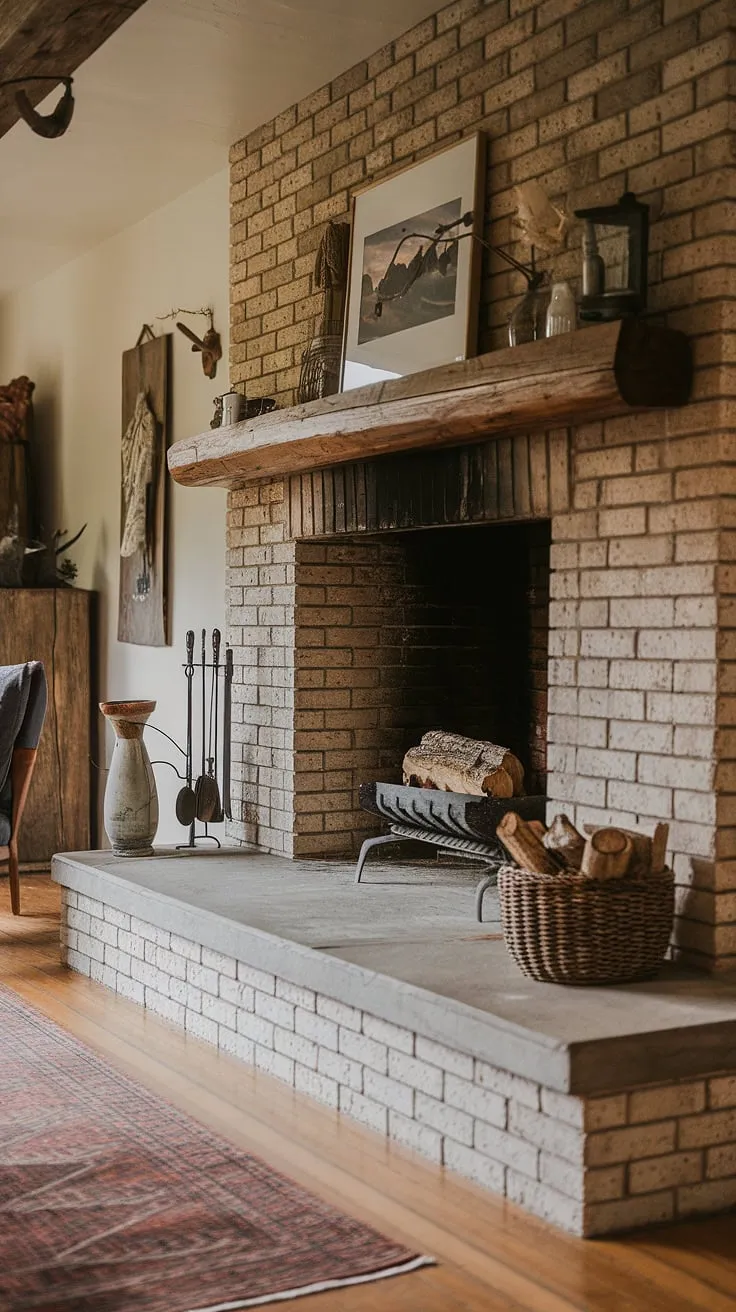 A cozy country cottage living room features a large stone hearth fireplace, creating a warm and inviting atmosphere