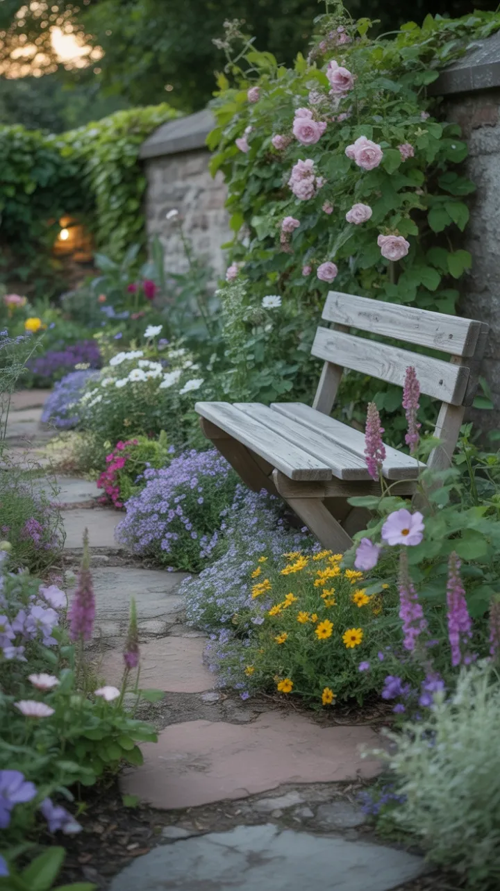 Dappled Sunlight on a Lavender-Lined Cottage Path