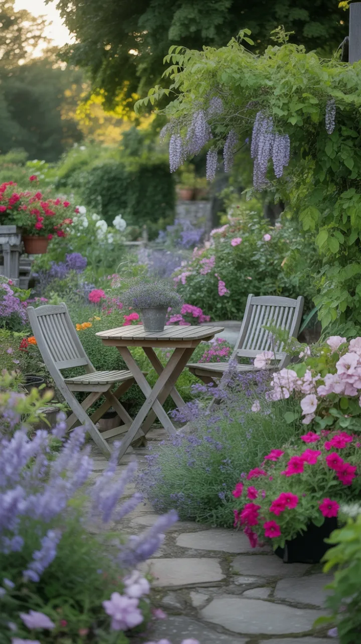 Wisteria-Shaded Cottage Garden Retreat