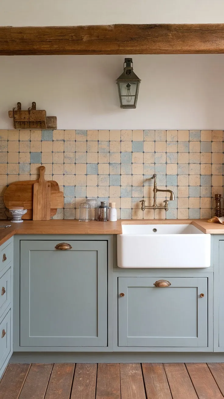 A dreamy French country kitchen, complete with a stunning French country tile kitchen backsplash. This modern French country backsplash effortlessly blends rustic charm with contemporary elegance, showcasing the best of French country kitchen ideas.