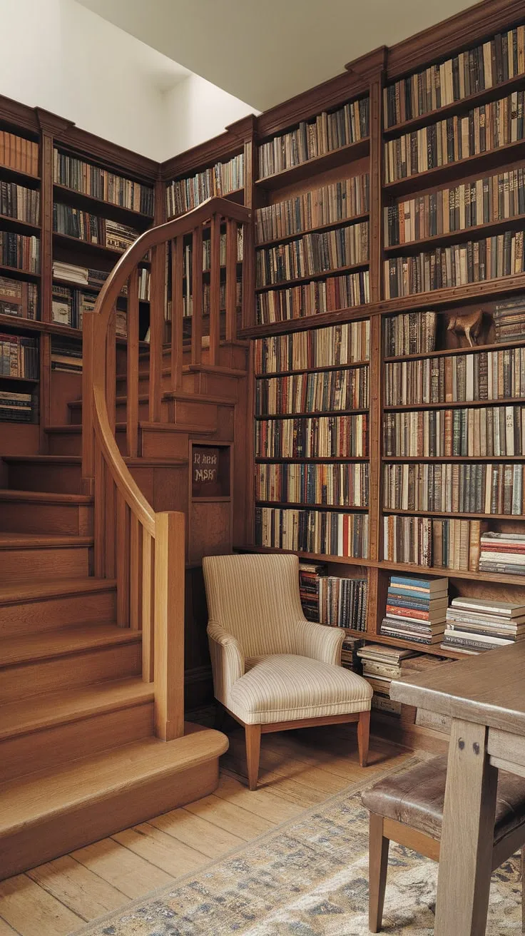 Escape to this cozy cottage library, a haven of books and quiet contemplation; a home library where the spirit of cottagecore meets the whimsical charm of a hobbit library, perfect for losing yourself in a good read.