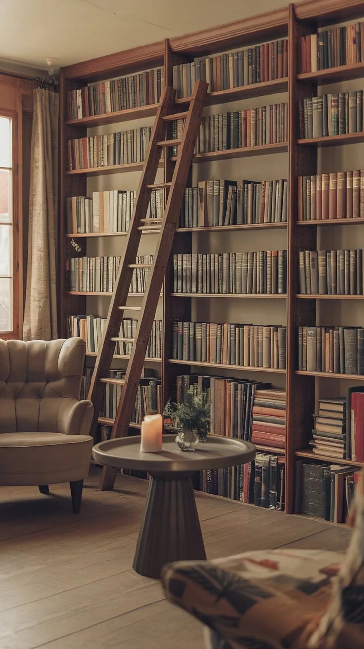 Lost in the pages of a thousand stories within this cozy cottage library.  A home library, a reading room, a haven of cottagecore charm—it feels like stepping into a hobbit's secret burrow, filled with the quiet magic of well-loved books.