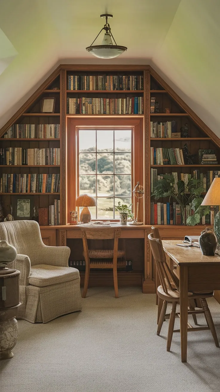Escape to this cozy cottage library, a haven of books and quiet contemplation; a home library where the spirit of cottagecore meets the whimsical charm of a hobbit library, perfect for losing yourself in a good read.