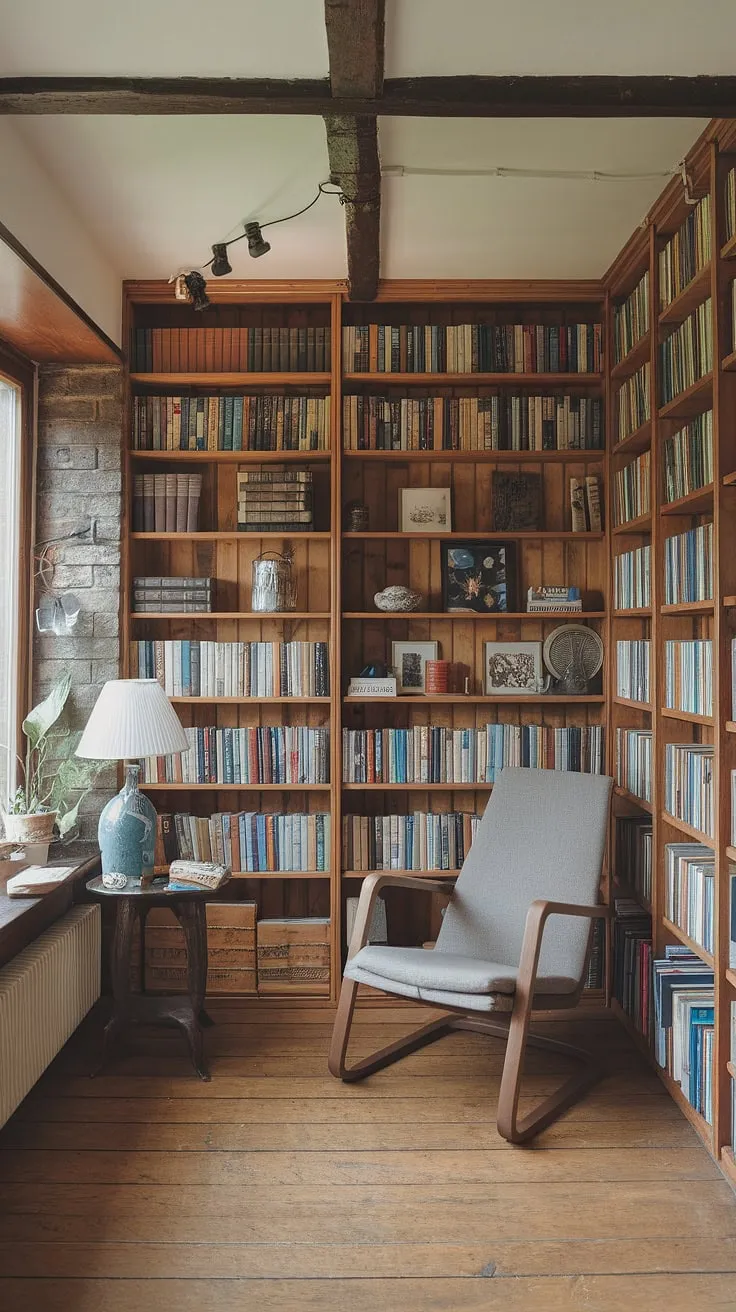 Lost in the pages of a thousand stories, nestled within the cozy embrace of my cottage library.  This home library, a true reading room, feels like a blend of cottagecore charm and hobbit-hole comfort; a sanctuary built for quiet contemplation and endless adventures.