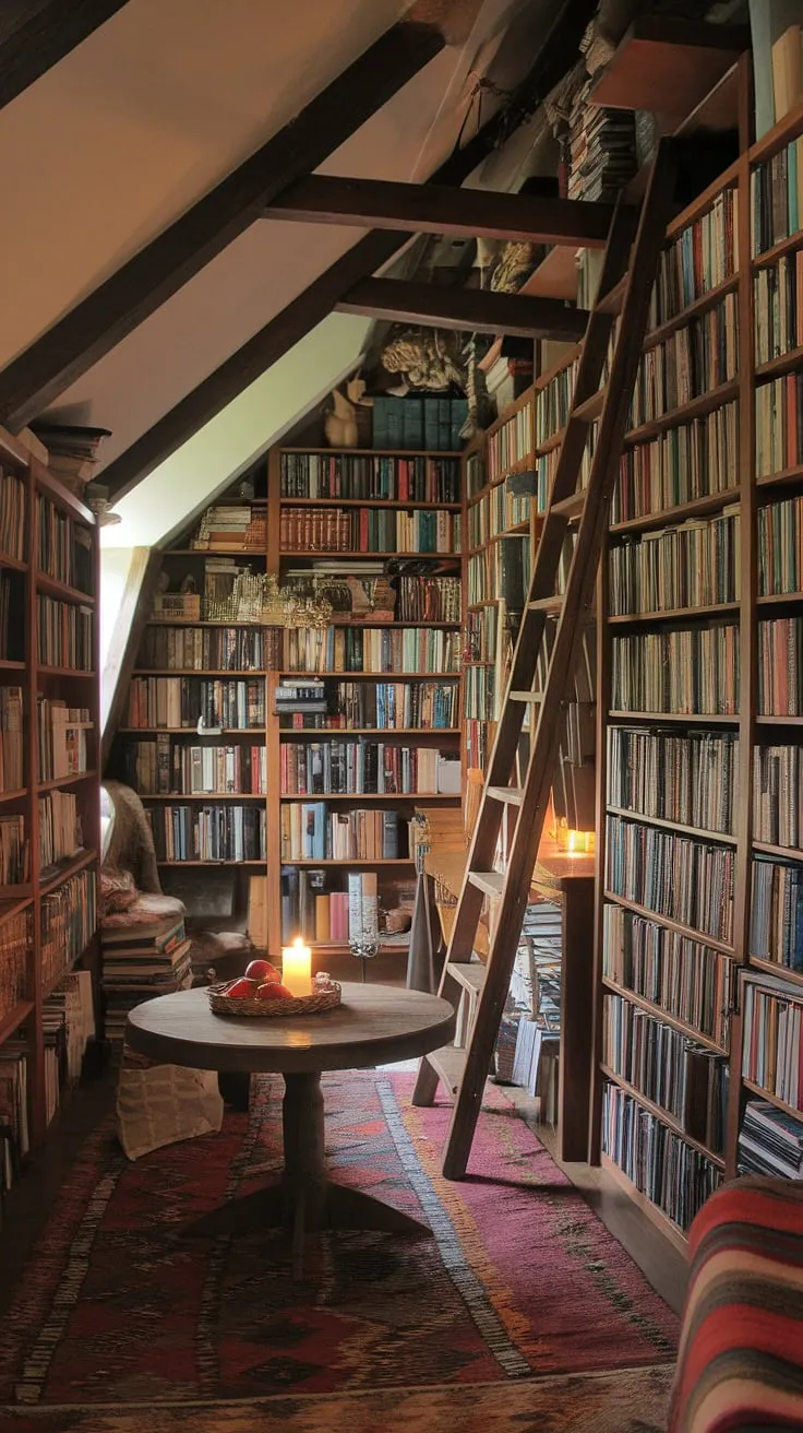 Nestled within a charming cottage, this home library offers a reading room experience unlike any other.  Imagine curling up with a good book in this hobbit library, a true cottagecore sanctuary, a cozy library where dreams are read and stories unfold.