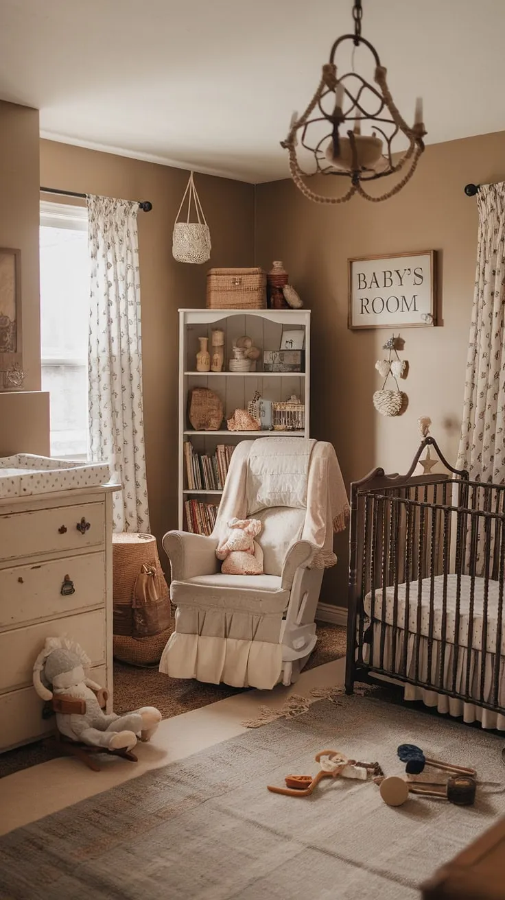 A charming cottage nursery, filled with thrifted treasures and handmade details, creates a cozy haven for baby.