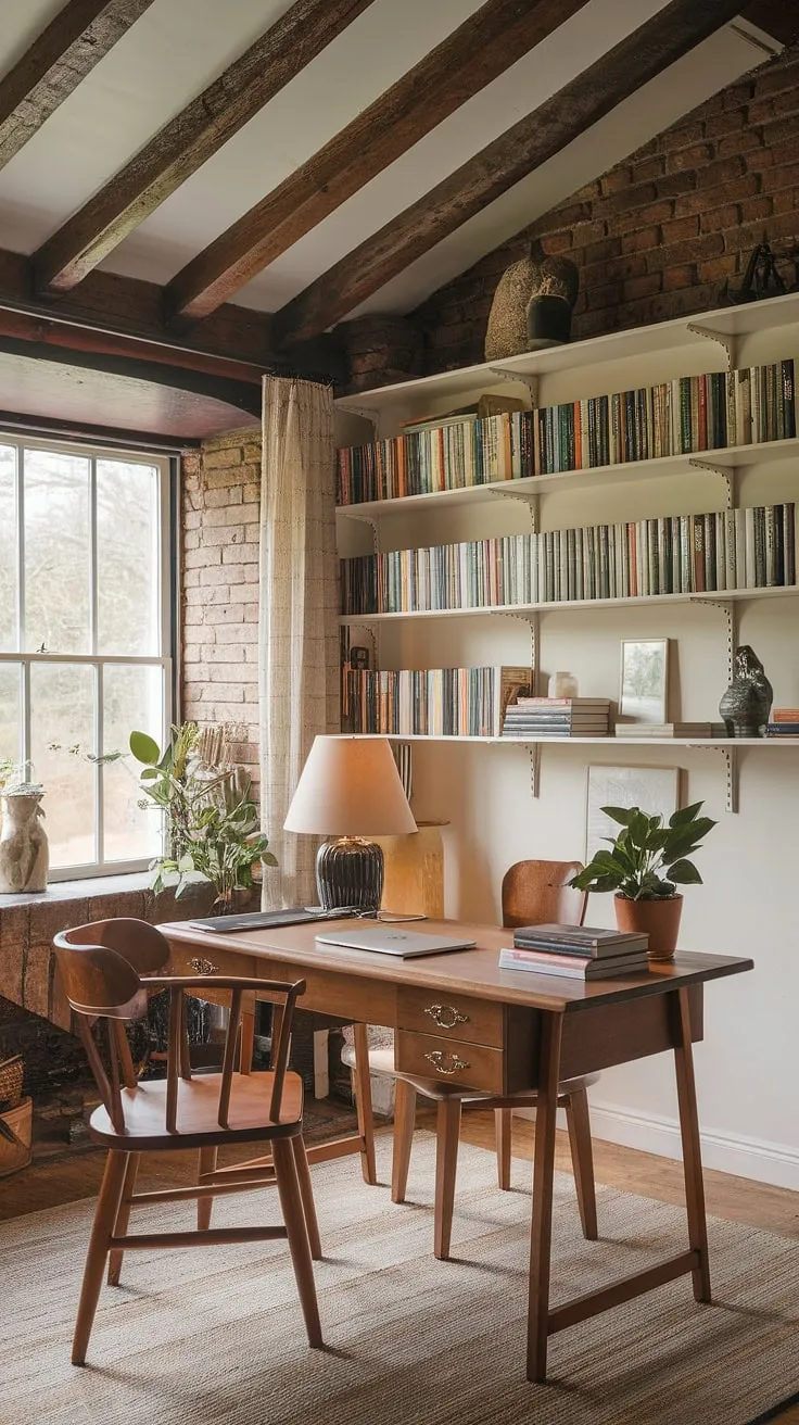 Tucked away in my cottage, this little cottage office is my sanctuary.  The perfect blend of cozy cottage library and productive work from home setup, it boasts a wfh office aesthetic and study office aesthetic that makes even the toughest deadlines feel manageable.
