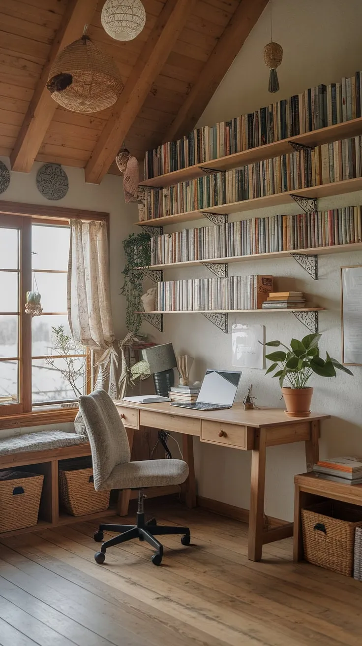 This wfh office aesthetic is everything I dreamed of: a rustic cottage office, complete with a cozy work from home setup and the feel of a cozy cottage library.  The perfect cottage study room for focused work and quiet contemplation.