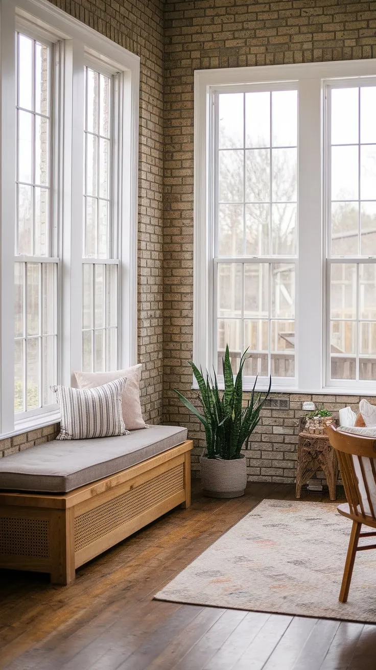 Escape to tranquility in this cottage sunroom.  The sunroom design effortlessly combines modern farmhouse style with inviting sunroom furniture, creating the ultimate space for relaxation.  This sunroom addition offers endless sunroom ideas and showcases beautiful solarium seating, perfect for soaking up the sun.  Explore the possibilities for your own conservatory ideas.