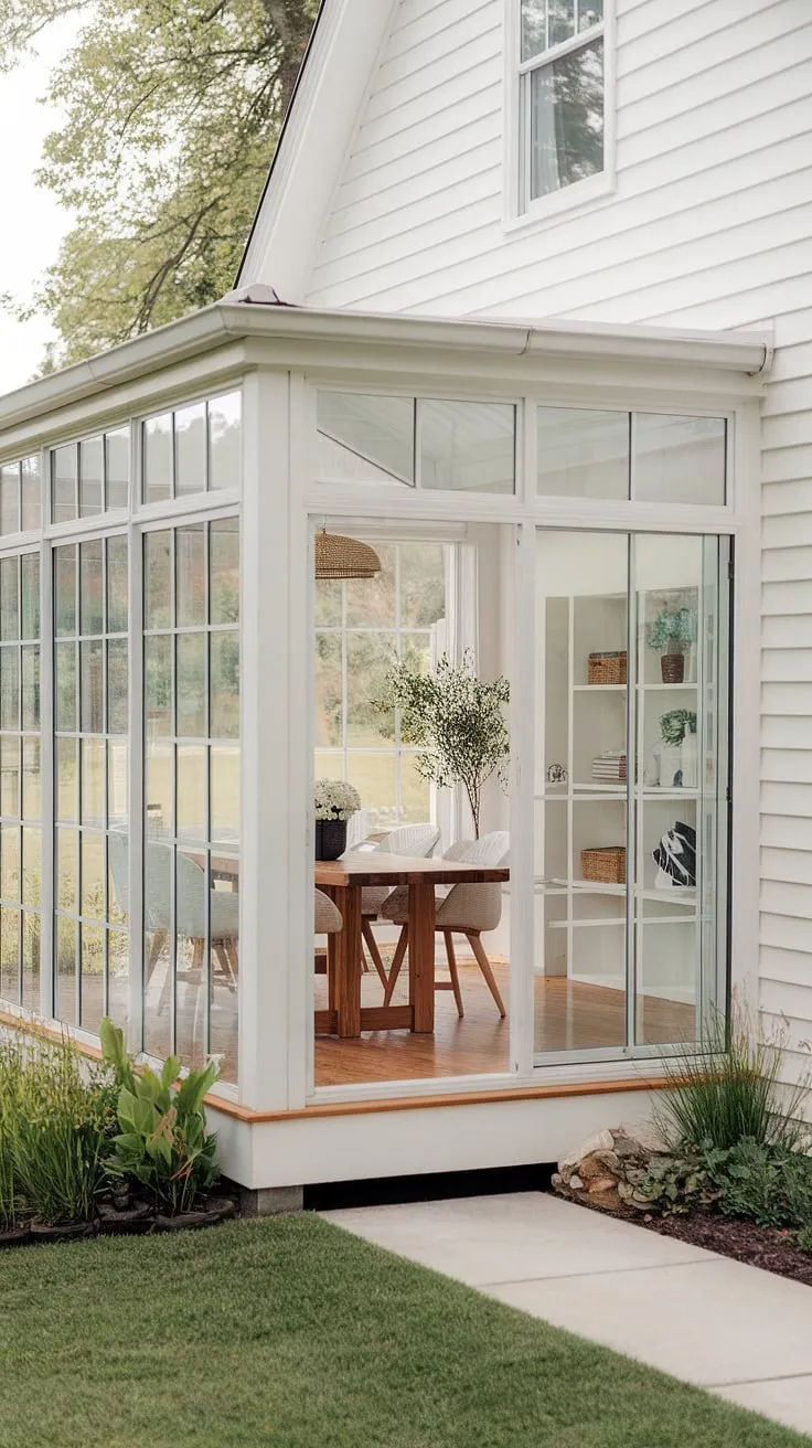 Bathed in sunlight, this modern farmhouse sunroom—a stunning sunroom addition—offers the perfect blend of comfort and style.  The sunroom design maximizes natural light, showcasing beautiful sunroom furniture and inspiring solarium seating arrangements.  Explore these sunroom ideas and conservatory ideas to create your own tranquil escape.