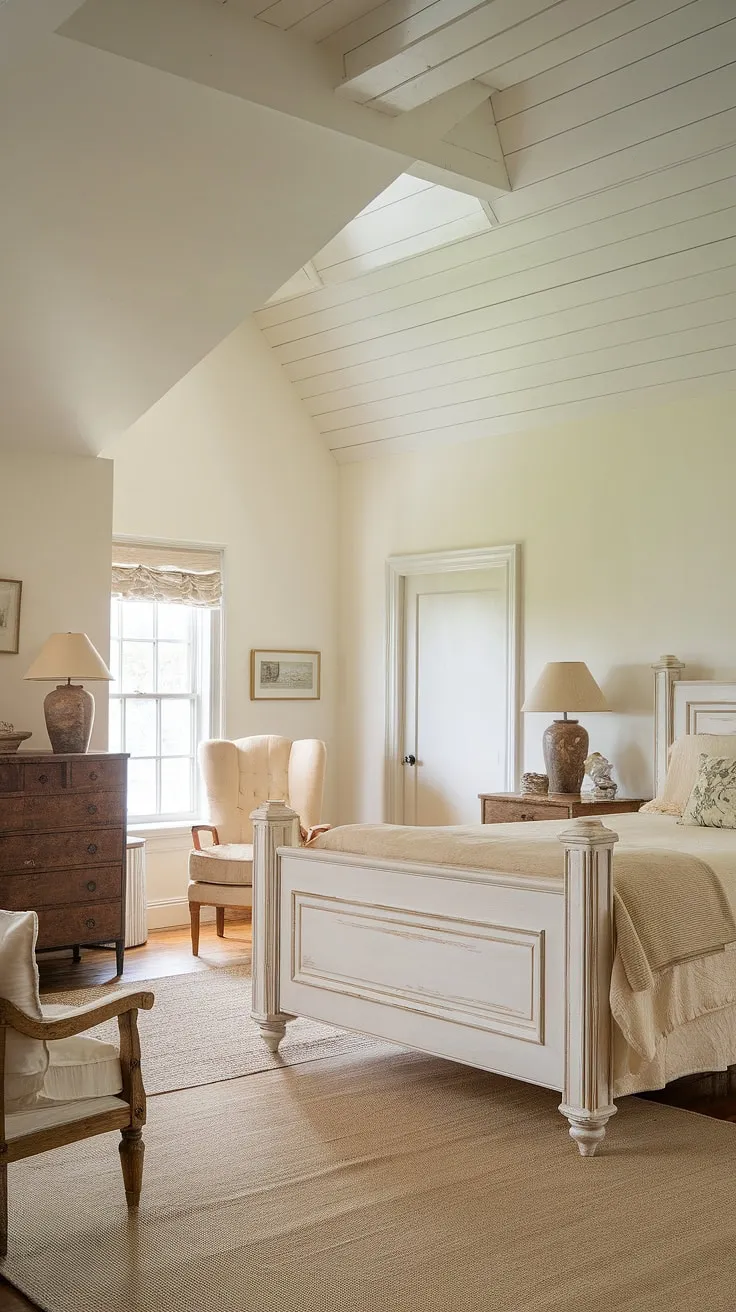 White country bedroom ideas come to life in this dreamy space. The country vintage bedroom's farmhouse style and cozy cottage bedroom feel offer the ultimate rustic bedroom inspiration for a cozy chic bedroom retreat.