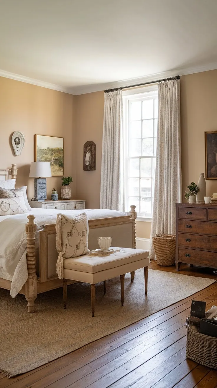 This country chic bedroom decor is the epitome of cozy cottage bedroom bliss. A rustic bedroom inspiration, this country vintage bedroom showcases white country bedroom ideas with a touch of southern home bedroom elegance. The farmhouse style is perfectly balanced with a touch of cottagecore vintage bedroom charm, creating the ultimate country bedroom.