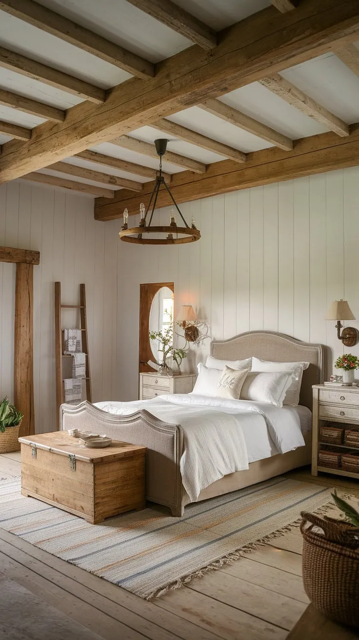 Cozy cottage bedroom dreams in this charming country bedroom. Rustic bedroom inspiration meets country chic bedroom decor for the ultimate cozy chic bedroom escape.