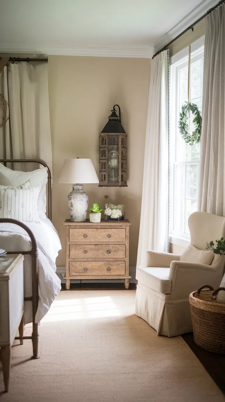 Escape to this serene country vintage bedroom, a perfect blend of cottagecore vintage bedroom charm and southern home bedroom style. Find inspiration for your own country chic bedroom decor in this rustic bedroom.