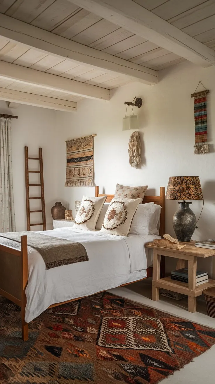 Escape to this cozy cottage bedroom, a perfect blend of country chic bedroom decor and rustic bedroom inspiration. White country bedroom ideas meet farmhouse style in this charming southern home bedroom.
