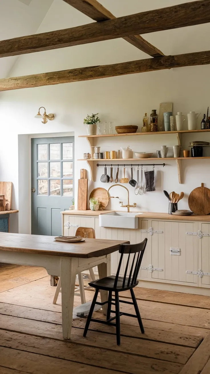 This English country kitchen seamlessly blends the rustic appeal of an old farmhouse with the clean lines of modern English kitchens.  The result? An exquisite English cottage kitchen, perfect for both everyday living and special occasions.  Imagine enjoying meals in this idyllic countryside kitchen, surrounded by the warmth of wood and the beauty of the English countryside.