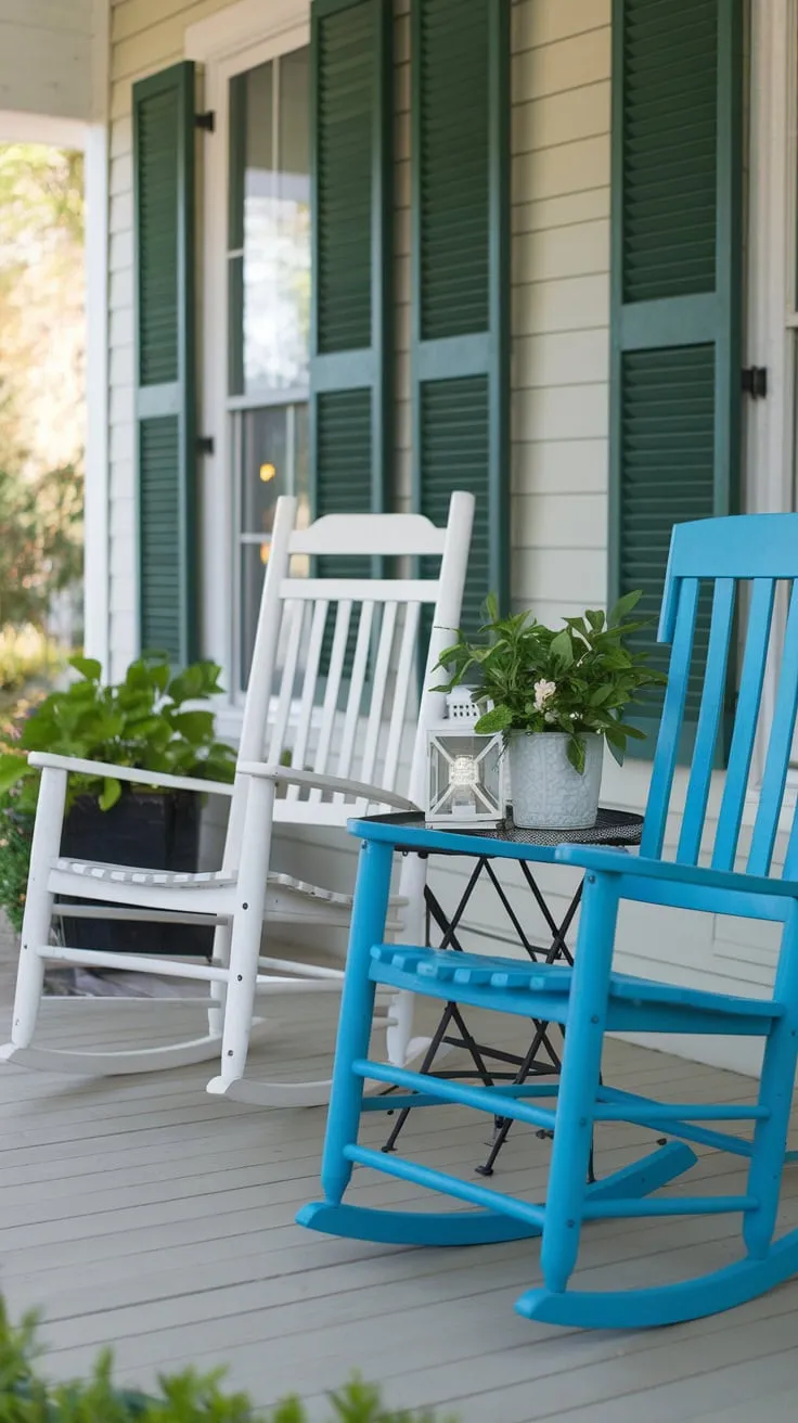 Charming Country Porch with Rocking Chairs and Summer Vibes