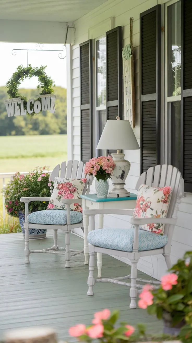 Welcoming Country Porch Decor with Floral Touches