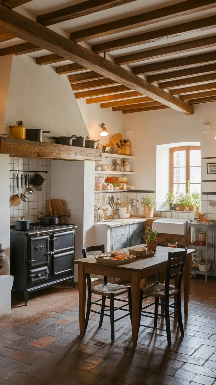 Imagine waking up to the aroma of freshly baked bread in this rustic farmhouse kitchen.  The blend of country kitchen elements, from the herb garden window to the thoughtfully arranged pots and utensils, creates a truly captivating space. This farmhouse kitchen design, a perfect example of French country kitchen style, is a testament to the enduring beauty of country kitchens and European farmhouse aesthetics.