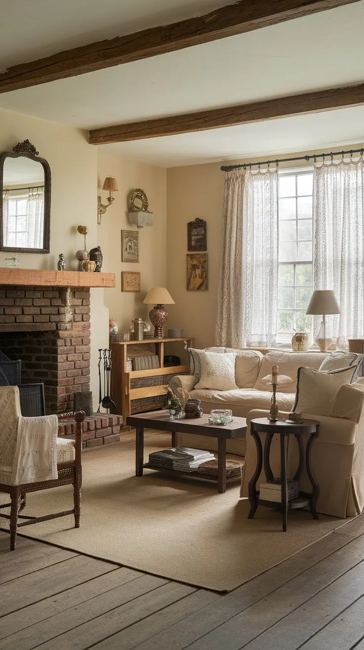 Embrace the charm of this country living room, showcasing the quintessential English country decor.  The warm hues and cozy furnishings create a tranquil cottage living room, perfect for relaxation. This country house interior exemplifies the elegance of English country style, a true masterpiece of lounge design.
