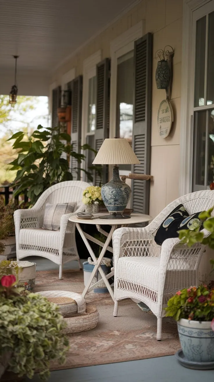 Cozy Wicker Haven with Potted Plants