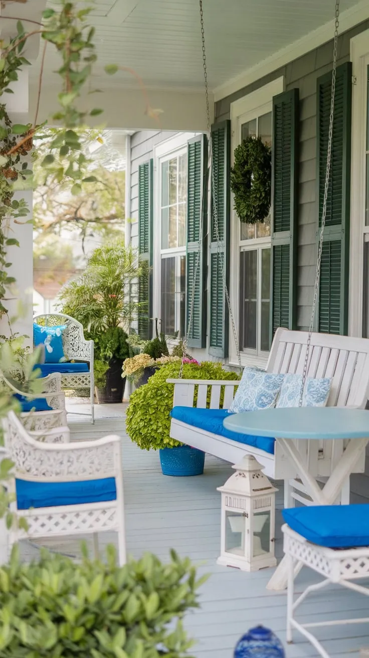 Serene Country Porch Decor with Blue Accents