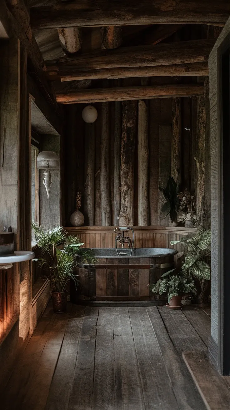 Escape to this rustic sanctuary, where the scent of pine and the warmth of aged wood create a haven of tranquility. A deep soak in the clawfoot tub, surrounded by the comforting textures of nature, promises ultimate relaxation. A perfect blend of rugged charm and serene comfort.