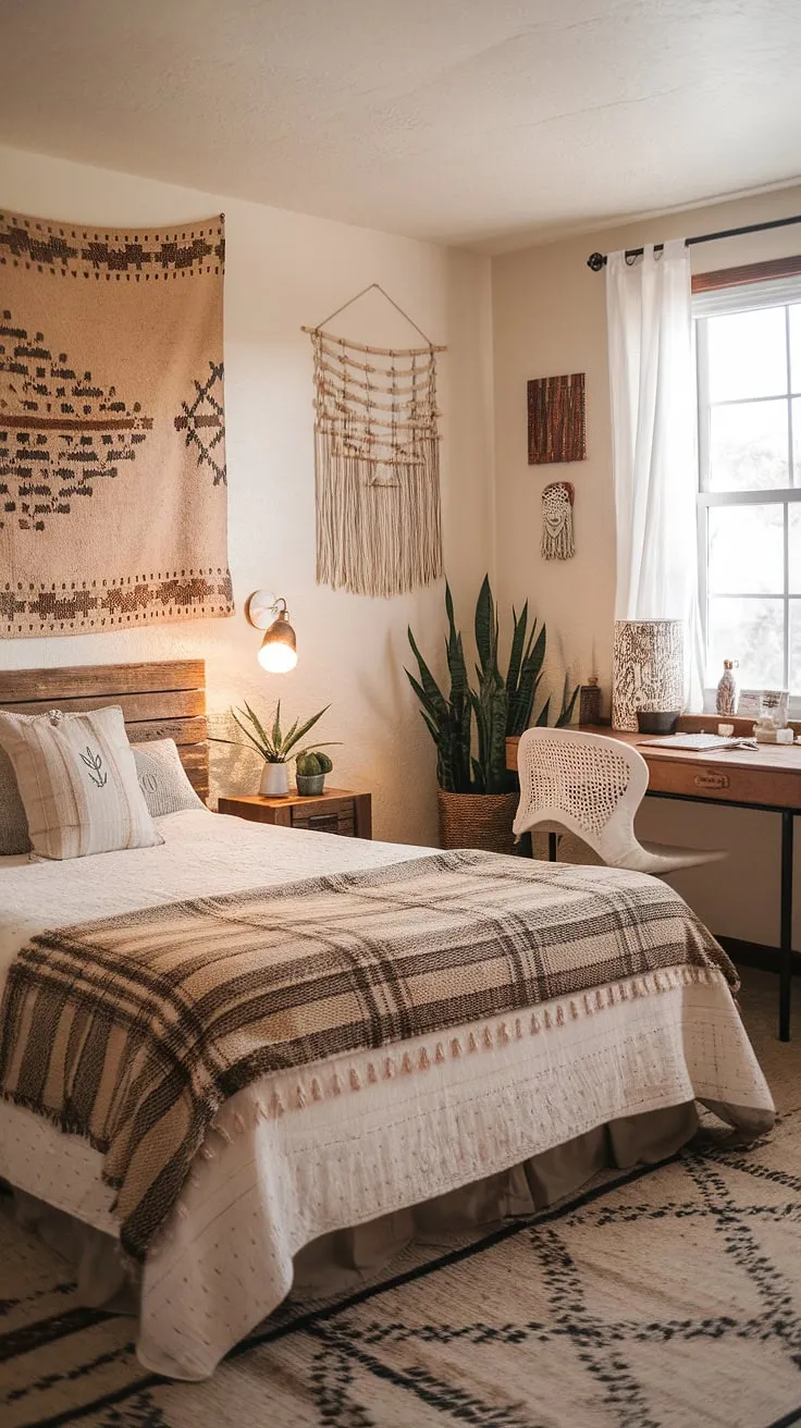 Dreamy rustic teen bedroom with a touch of western charm. This country style bedroom, complete with western bedroom decor and boho accents, is the perfect blend of cowgirl room ideas and farmhouse teen bedroom style. Ranch bedroom ideas meet country chic bedroom design for a truly unique space.
