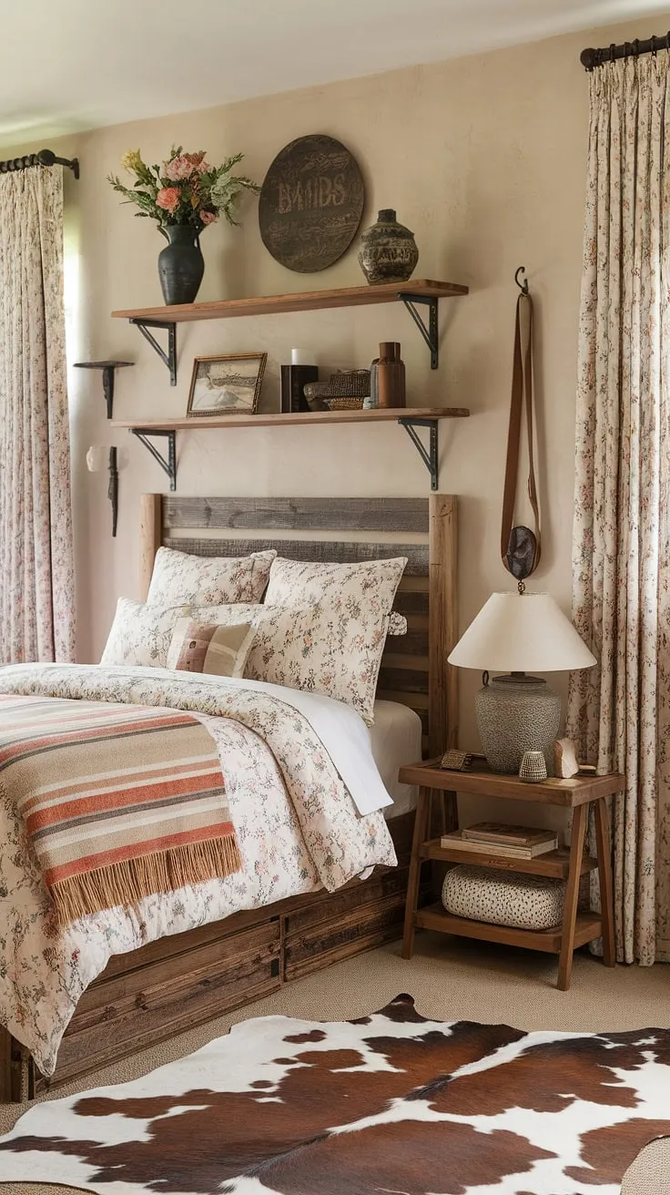 Dreamy rustic teen bedroom, blending country style with western charm. This cowgirl room boasts farmhouse vibes and western boho decor, perfect for ranch bedroom ideas.