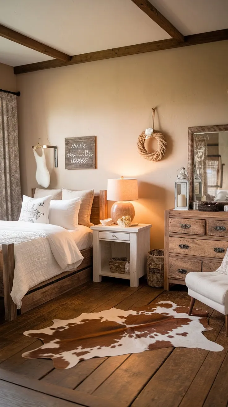 Dreamy rustic teen bedroom, blending country chic and western vibes for the ultimate cowgirl room. This western themed bedroom offers cozy ranch bedroom ideas with a touch of western boho decor.