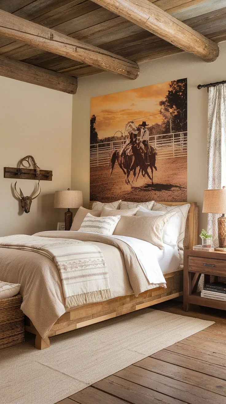 Dreamy country teen bedroom, perfectly blending western bedroom decor and rustic charm. This cowgirl room boasts farmhouse teen bedroom style with a touch of western boho decor. Ranch bedroom ideas at their finest.