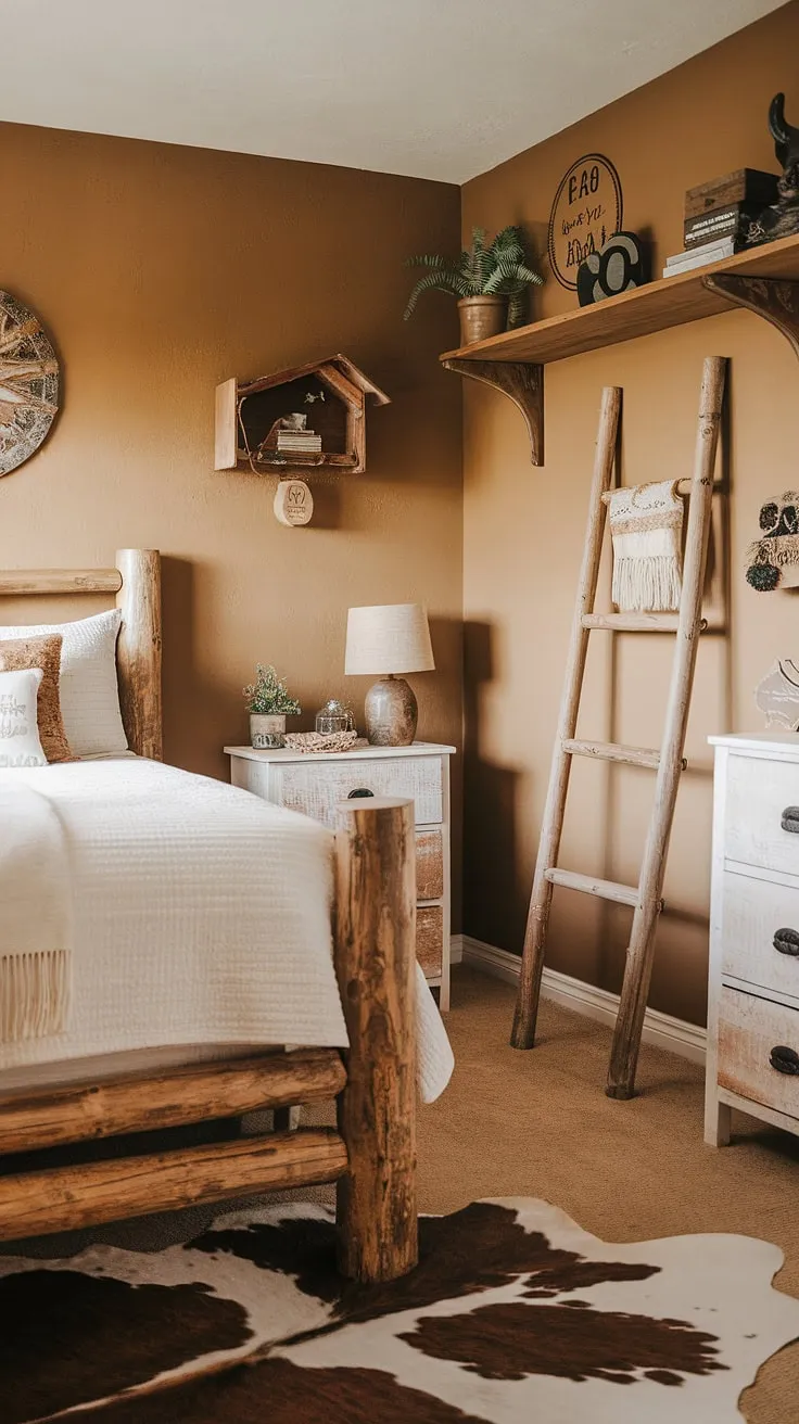 Dreamy rustic teen bedroom, perfectly blending country style bedroom charm with western bedroom decor. This cowgirl room ideas space is the ultimate in western themed bedroom comfort.