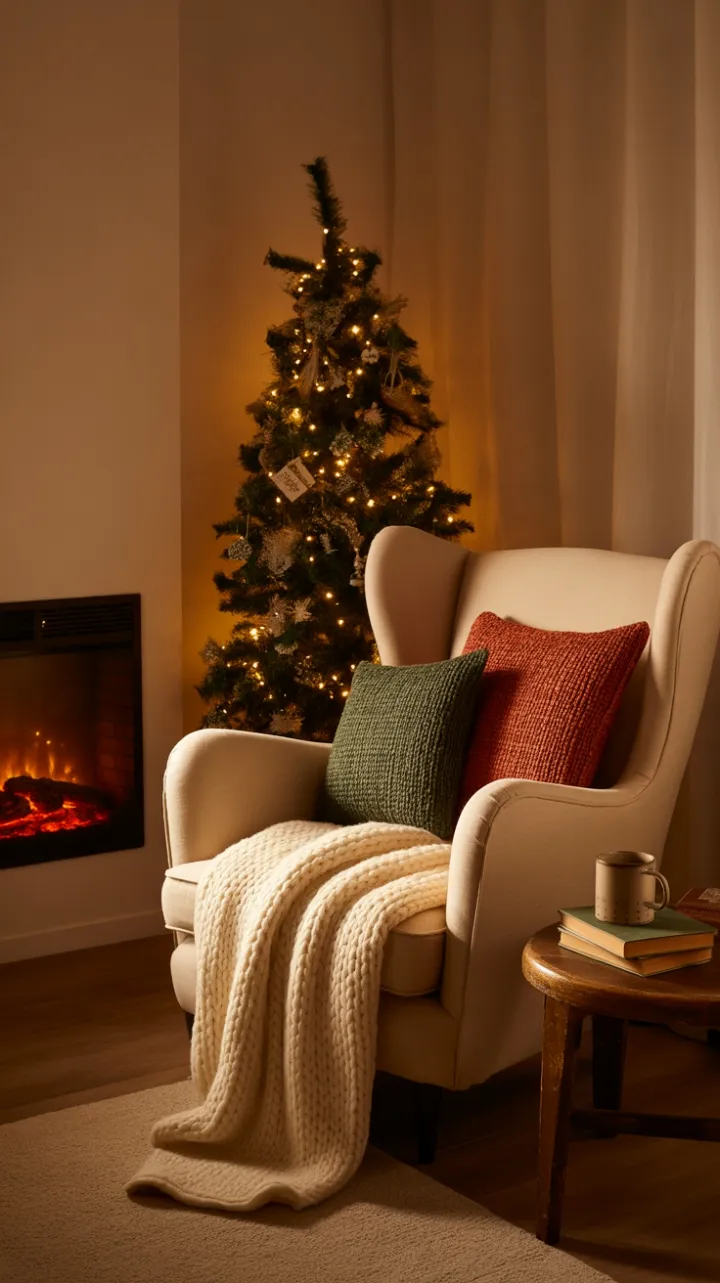 Firelit Christmas Nook in a Cozy City Apartment
