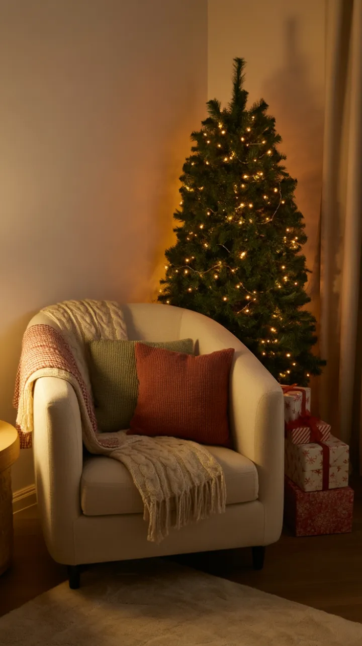 Cozy Christmas Nook in Creams and Muted Reds