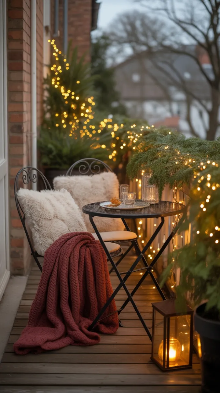 Lantern-Lit Balcony Cozy Christmas Retreat