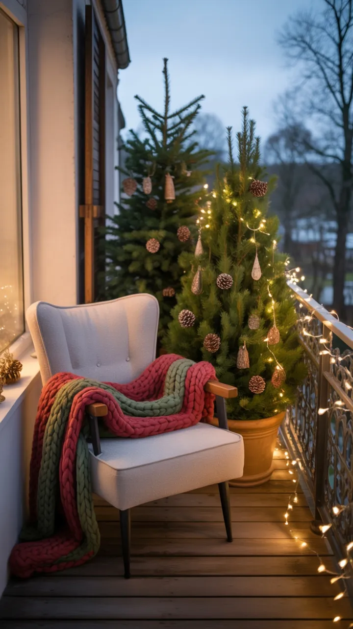 Cozy Balcony Christmas Wrapped in Knits and Light