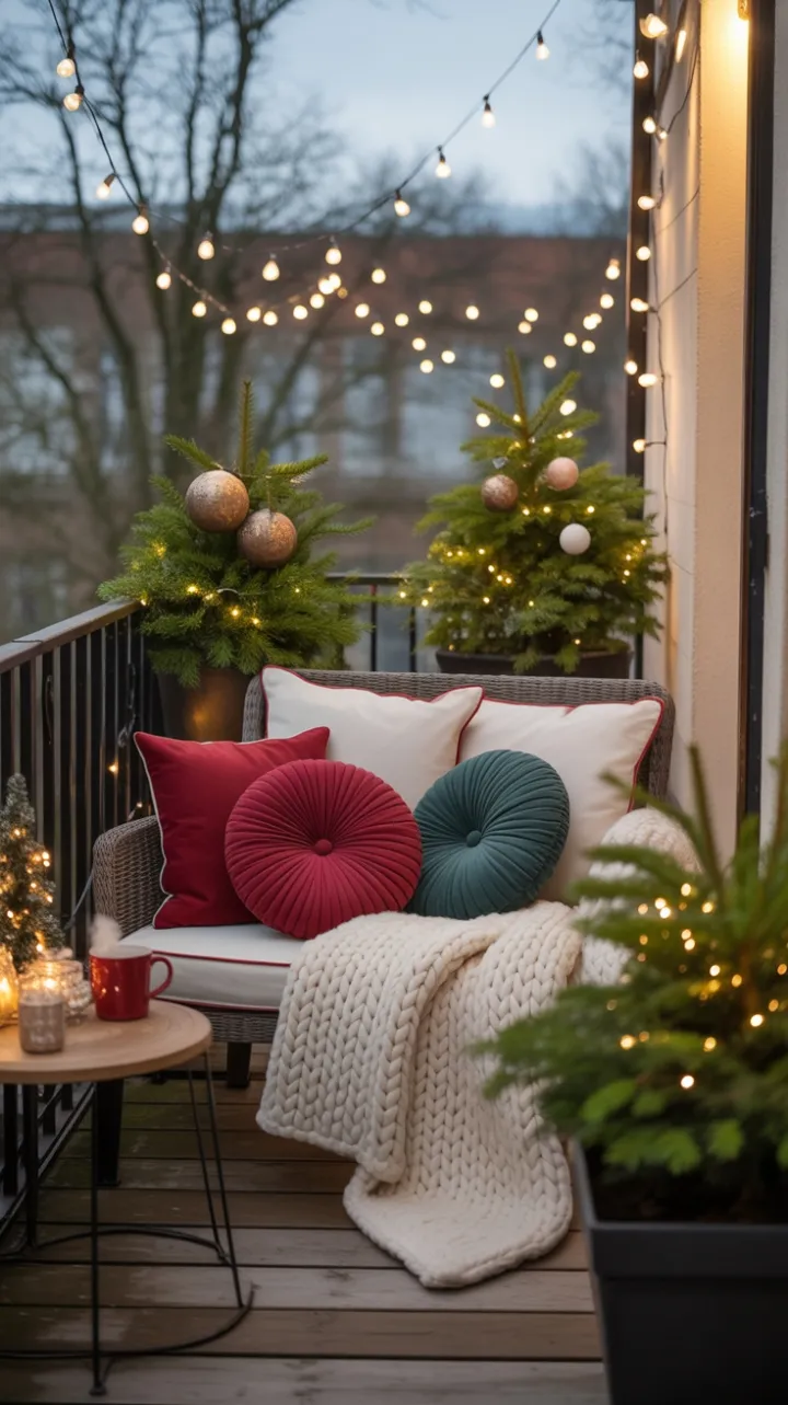 Twinkling Lights and Cocoa on a Cozy Christmas Balcony