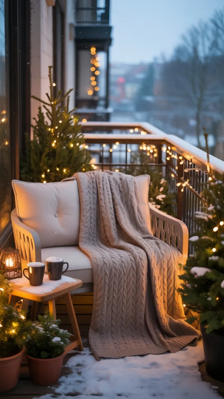 Twinkling Snow-Kissed Balcony Retreat
