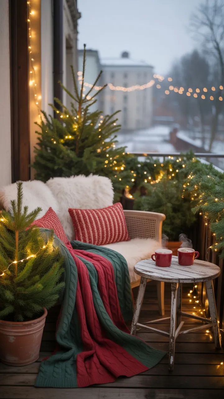 Winter Balcony Retreat Wrapped in Lights and Cocoa